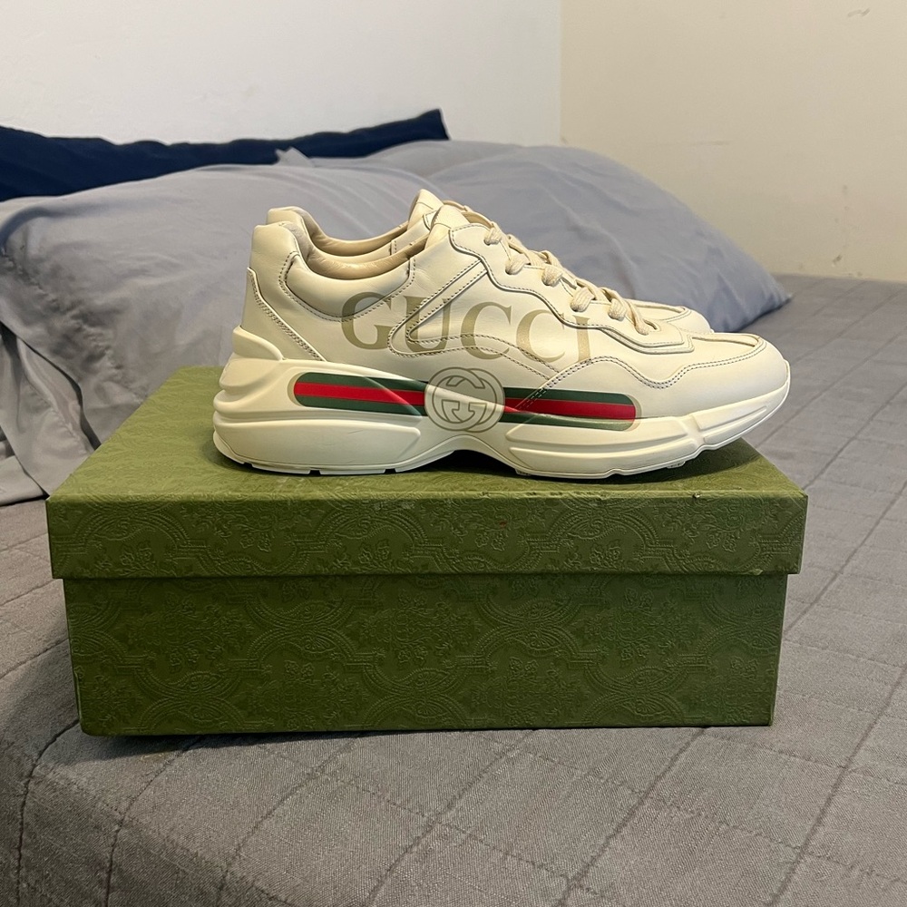 Men’s Rhyton Gucci Logo Leather Sneakers